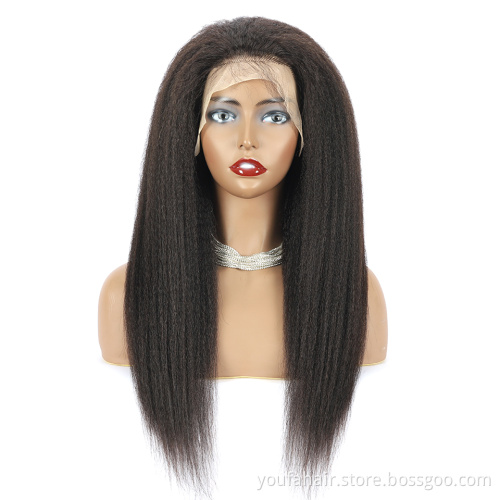Wholesale Brazilian Human Hair Wigs HD Lace Front Kinky Straight Virgin Human Hair Wig Glueless Light Yaki Transparent Lace Wigs